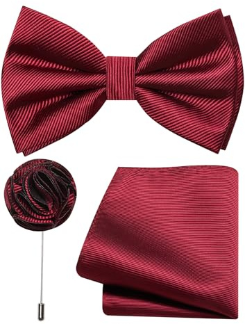 Ailisus Fliege Herren Vorgebundene Twill Fliege und Einstecktuch Ansteckblume Set für Hochzeit Smoking Business 3PCS
