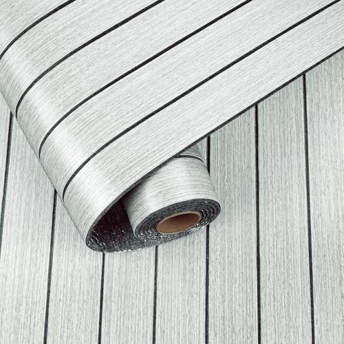 Yullpaper Panneaux Muraux 3D Autocollants En Vinyle Effet Bois Gris Et Blanc Pour Salon Cuisine Panneau Mural Adhesif Decoratif PVC Salle De Bain Panneau Mousse Acoustique Bois 30cm×300cm