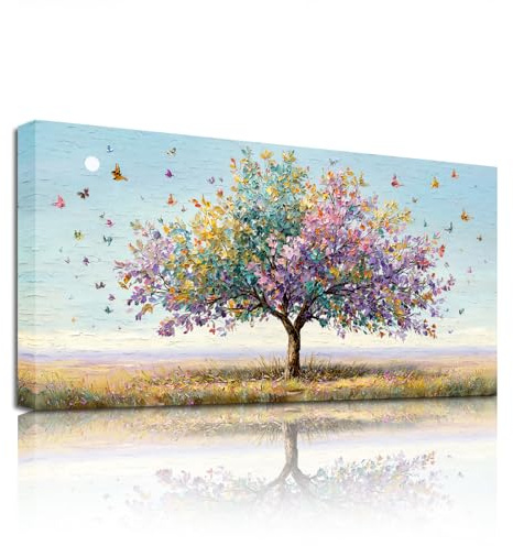 SERIMINO Bunte Wandbild Baum des Lebens Leinwand Bilder Groß 59x119 cm | Bunter Blütenbaum Wanddeko, Hd Druck, Massivholzrahmen, Einfache Montage, Mehrgrößen, Vielseitig Einsetzbar
