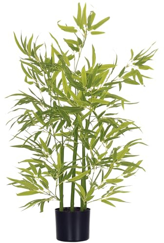 HOMCOM Pianta di Bambu Artificiale Alta 90 cm 504 Foglie Pianta Finta Verde | Da Interno ed Esterno, con Vaso in Cemento Ø15x12.5 cm, in PEVA e PP, per Casa Giardino