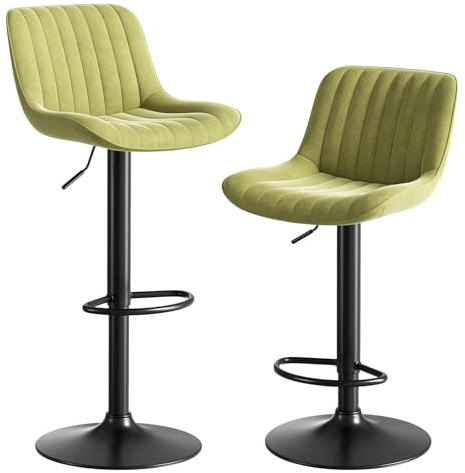 UNISOAR Barhocker 2er Set, Drehbare Barhocker mit Lehne, Höhenverstellbar aus PU-Leder, Moderner Barstuhl Küchenhocker Bar Hocker Bar Stool (Grün, 2er Set)