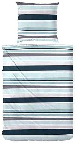 Hahn Baumwoll Premium Baumwoll Seersucker Gestreift Türkis Braun Grau, 135 x 200 cm + 80 x 80 cm Türkis