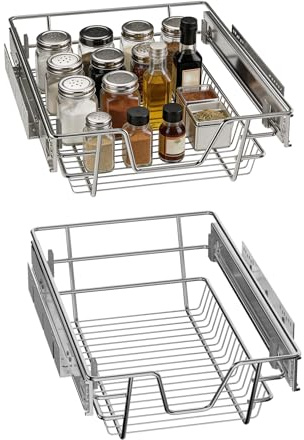 AufuN 2 Stücke Teleskopschublade Ausziehbare Schrankauszug Ablage Küchenschublade Regal Schlafzimmerschublade Küchen Korbauszug (Für 30cm Schränke)