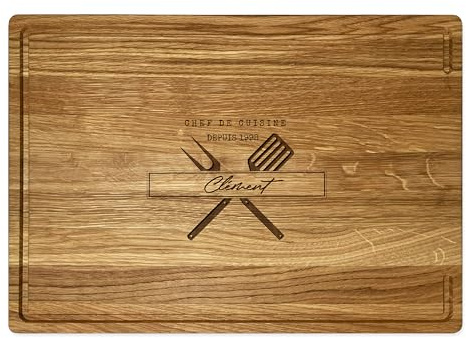 LOOXIS Personalisiertes Premium Schneidebrett mit Namen graviert – 40x30 cm, Eichenholz, Saftrille, Steakbrett, Charcuterie Board – Geschenkidee Männer, Frauen, Vatertag, Muttertag, Einzug – Motiv 2