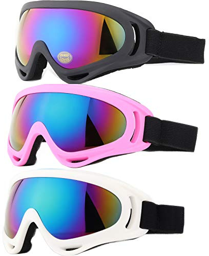 Yidomto Ski Goggles, 3 Pack Anti-Scratch Snow Goggles for Men, Women, Boys, Girls, Kids, Toddlers & Youth, UV 400 Protection for Skiing & Snowboard (Black/Pink/White)