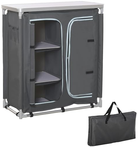 Outsunny Cucina da Campeggio Doppio Armadietto, 3 Mensole e Sacca di Trasporto, Telaio Alluminio 96Lx49.5Px104cm Grigio