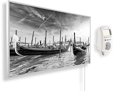 Könighaus Panorama Bildheizung 800 Watt - Smart Thermostat - 11-21 m² | App, weißer Rahmen, Motiv: 10. Aussicht Venedig, TÜV SÜD, Infrarot Wandheizung