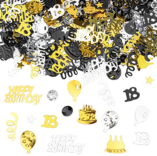 GoldRock Glitzer Konfetti 18 Geburtstag, 500 Stück Streudeko 18 Geburtstag Gold Silber Schwarz, 18. Tischdeko Geburtstage, Happy 18 Birthday Konfetti, Geburtstagsdeko 18 Jahre Partydekorationen
