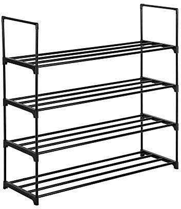 LEADZM Schuhregal mit 4 Ebenen, Offener Schuhschrank, Schuhständer, Schuhaufbewahrung, aus Metall, platzsparend, für Wohnzimmer, Korridore, Gänge, Ankleidezimmer, 30 x 85 x 90 cm, Schwarz