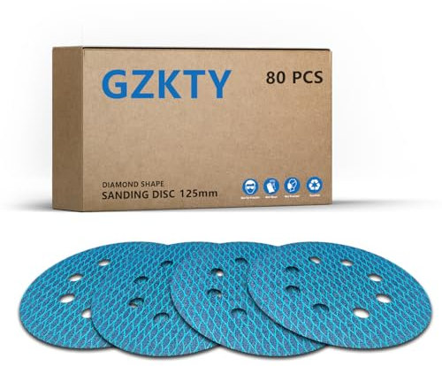 GZKTY 80 Discos Lija 125mm 120 Grano | 8 Agujeros Extracción Polvo | Papel Abrasivo para Desbaste Profundo en Madera | Compatible con Lijadoras Orbitales/Excéntricas