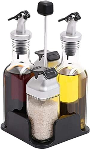 Set Dispenser Per Olio E Aceto Sale E Pepe, Bottiglia Di Condimento Visibile In Vetro Da 5 Pezzi Con Vassoio Portaoggetti, Design Con Tappo Girevole,Bonny369