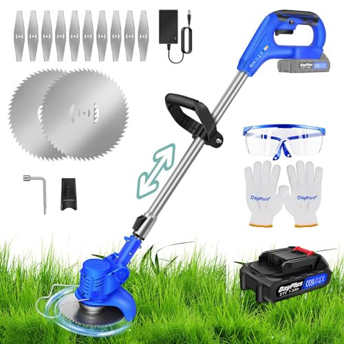 Banas 24V Cordless Strimmer, Telescopic Lightweight Grass Trimmer with 10×Metal Blades & 2×Round Saw Blades, 1×1500mAh Battery, Electric Garden Strimmer Grass Cutter for Lawn Edger Pruning Weed