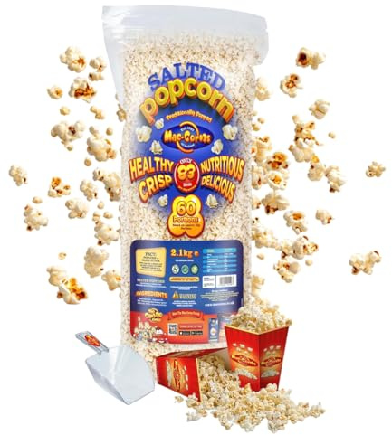 Salted Popcorn Bulk Sharing Pack Bundle- 2.1kg Re-sealable Bulk Pack + 60 Cartons & 1 Serving Scoop - Traditional Popcorn for Movies & Party Events -