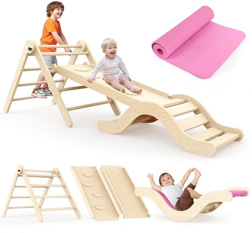 Montessori Indoor Spielset: 7-in-1 Klettergerüst mit Rutsche, Bogen & Matte für Kleinkinder und Kinder (1-3 Jahre)