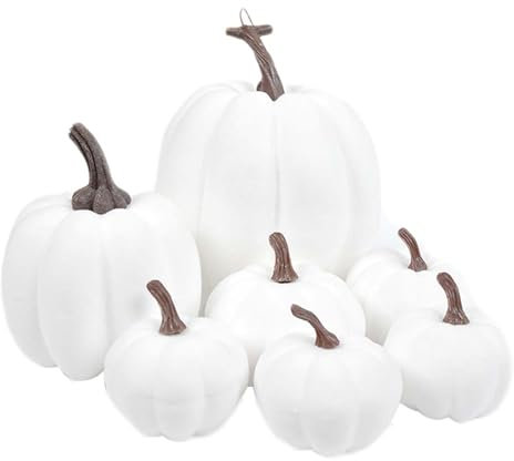 Baoblaze 7 Stück künstliche Kürbisse, Kunstkürbisse, Halloween-Kürbisse, gefälschter Kürbis für Halloween-Dekoration, Festival, Bauernhaus, Küchentisch, Weiß