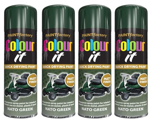 DIOXSTAR Nato Green Spray Paint, Matt Finish, Quick Drying Paint, All Purpose Spray Paint for Metal, Wood, Plastic, Interior & Exterior Use, 250ml (4 PCS)