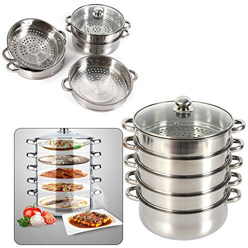 30cm Stainless Steel 5 Layer Steam Cooker with Glass Lid Non Induction Steamer Pot