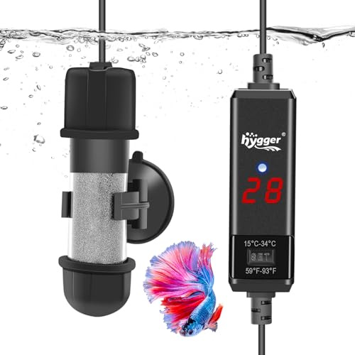 hygger Small Fish Tank Heater Aquarium Heater 50W, Submersible Glass Heater, Adjustable Temperature Controller 15-34℃, Mini Aquarium Heating Rod for Fish Turtle Tank Heater for Fish, Shrimp, terrapin