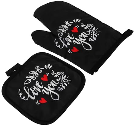 LALAFINA 2pcs Heat Resistant Kitchen Gloves Non Slip Reusable Oven Mitts for Cooking Baking Chic Design for Microwave Grill Durable Convenient with Hanging Loops