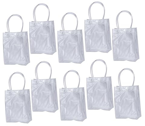 Toyvian 10 Stück Praktische Transparente Pvc Weinflaschentaschen mit Griffen Multifunktional Leicht zu Reinigen für Hochzeiten und Geschenkverpackungen