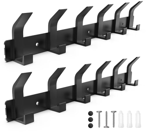 lmytdo Coat Hooks Wall Mounted, 2 Packs Coat Hangers Wall Mounted with 6 Hooks, Rust-Proof Coat Racks for Hanging Coat, Hat, Bag, Umbrella, in Hallway Entryway, Black
