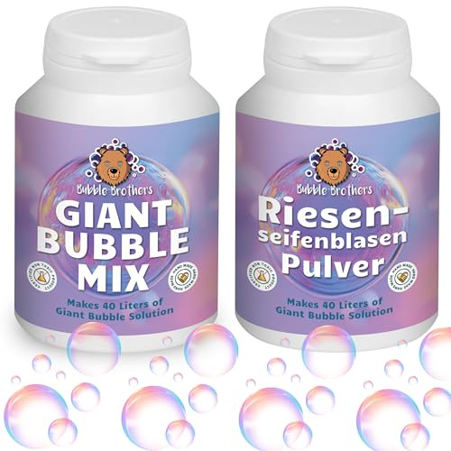 Bubble Brothers Bolle di sapone giganti in polvere – 2 x 160 g per 80 l di liquido per bolle di sapone – per set di bolle di sapone XXL e bacchetta per bolle di sapone – polvere
