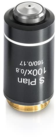 KERN Optics Achromatisches Objektiv für Mikroskope, E-Plan, Trocken, Gefedert, Schwarz, 100x Vergrößerung
