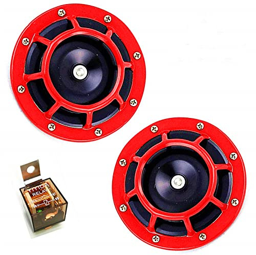 YIYIDA Car Horn Autohupe12V Disc Typ Auto Hupe Super laut High und Low Twin Horn Kit Metall lufthupe mit Halterung eletrisches Autohupe für Auto, Geländewagen LKW Vans Motorräde Boote SUV etc