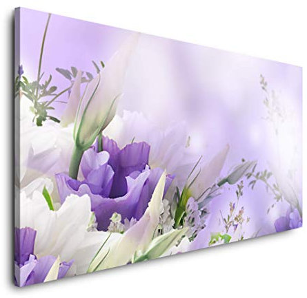 Blumen in weiß und Lila 120x 60cm Panorama Leinwand Bild XXL Format Wandbilder Wohnzimmer Wohnung Deko Kunstdrucke