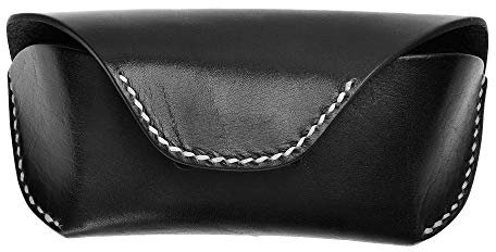 ZLYC Unisex Handarbeit Aus Echtem Leder Hart Brillenetui Sonnenbrillen Halter (Versteckte Schnalle，Schwarz),M