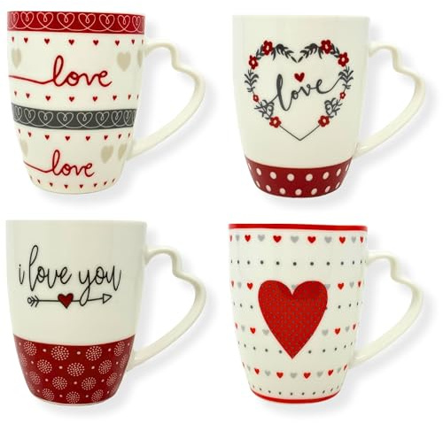 NAMAI Frukostmuggar Set 4 st - Mugg - Diskmaskins- och Mikrovågsugnssäker - 8 cm x 10 cm - Porslin - Specialmuggar - Blandade Färger (Röd 3)
