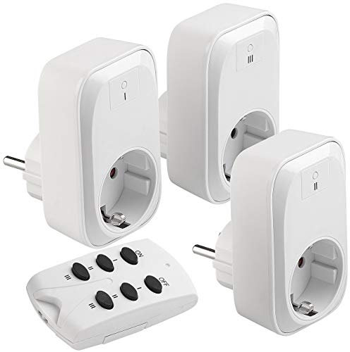 revolt Wall Electrical Outlets - Prese radiocomandate impostato: Set da 3 Prese a distanza, bianco, Telecomando, portata di 30 metri (radiocomandate Con telecomando, spina Con)