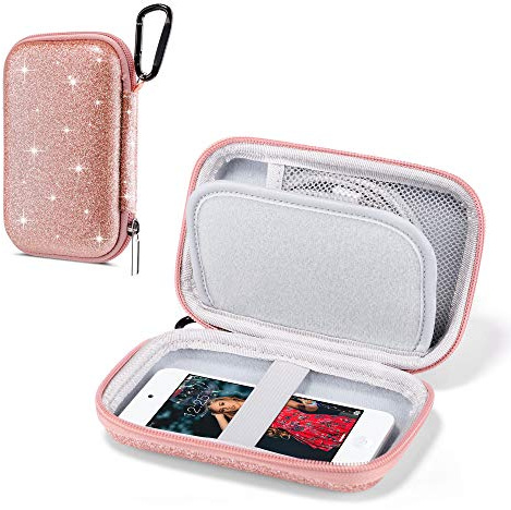 ULAK MP3 Player Hülle, Glitter Hard Travel Case Schützende Aufbewahrungs Tasche für Bluetooth MP3 / MP4-Player/Kopfhörer/iPod Touch - Roségold