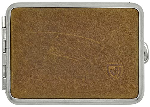 Pillendose Etui Echtleder, Handmade in Germany, mit Pillenbox Einsatz - klein und handlich, Nickelrahmen mit hellbraunem Rinksleder, ideal zum Aufbewahren von Tabletten, Tabak, Schnupftabak, Schmuck