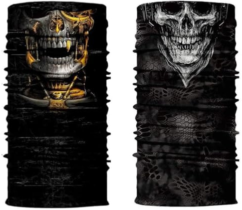 ShopINess Pack mit 2 Unisex Neckwarmer Multifunktions Schlauchtuch für Motorrad Bikes Sport Festival Halloween Karneval Totenkopf