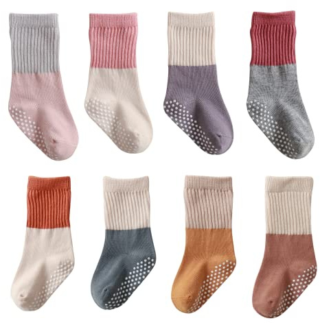 J Poqobog Kleinkind Baby Mädchen Jungen Socken stoppersocken kinder abs rutschfeste kindersocken für Baby antirutschsocken 8Paar (DE/NL/SE/PL, Alter, 12 Monate, 24 Monate, Rot 8 Paar)
