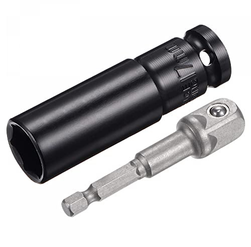 sourcing map 1/2 Drive Socket Accessory Set, 17mm Deep 6-Point Impact Socket 3 Length and 1/4 Hex Shank Adapter
