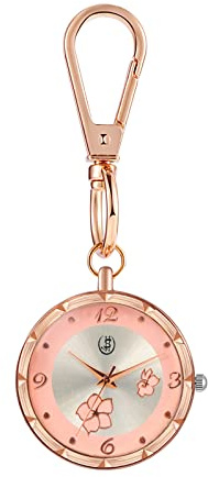 JewelryWe Taschenuhr mit Karabiner Schlüsselanhänger Quarzuhr Analog Strass Uhr für Ärzte Krankenschwestern Sanitäter Köche Gold Weiß