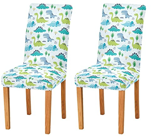 JUMBEAR Colorful Dinosaur Chair Covers for Dining Room Stretch Chair Slipcovers Removable Washable Anti-dust Kitchen Chair Cover Decorative Seat Protector Set of 2