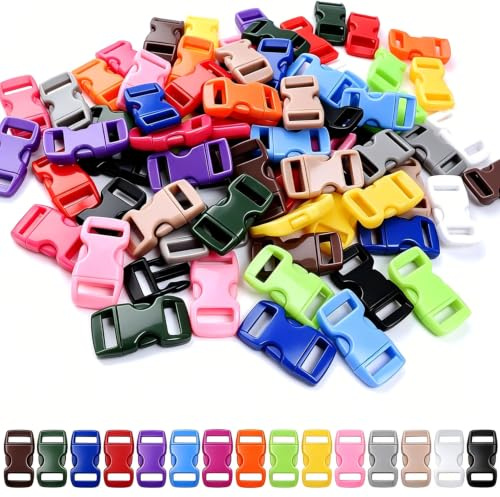VISSQH 100Pcs Buckle Clasps Side Release Plastic Mini Buckles,Click Clasp Buckle 10 mm (3/8 Inch) for Paracord Bracelets, Dog Collar, Webbing, bushcraft, Backpack Accessories, Tent
