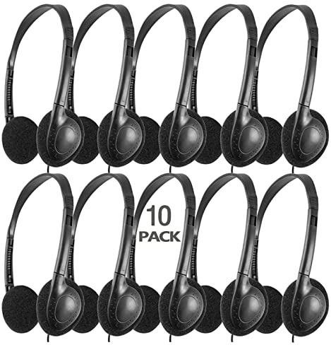 CN-Outlet Classroom Headphones Bulk 10 Pack for School,Libraries,Students,Adult, Individually Bagged Wholesale Disposable Headphones Classroom Earphones(Black) (Black, 10 Pack)