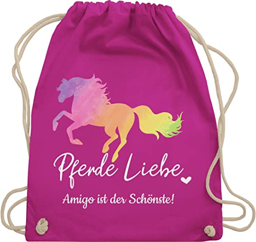 Turnbeutel Rucksack - Pferd Pferde - Pferdemädchen Wunschtext - Pferdename - Unisize - Fuchsia - reiterin reit sachen für mädchen pferden voltigier beutel pferderucksäcke pferdemotiv