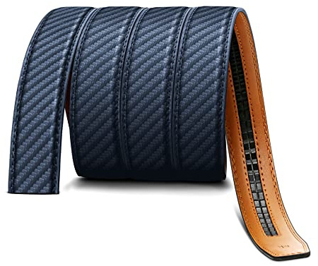 BULLIANT Gürtel Herren, Ledergürtel Automatikschließe Ratsche Gürtel Anzug 35mm,Ohne Schnalle,Größe Angepasst(Navy Blau-140cm/36-48 taille verstellbar)