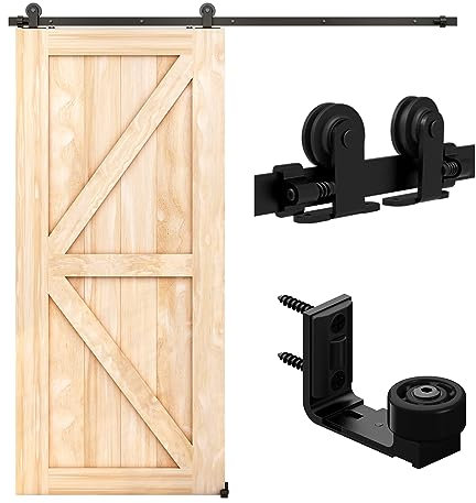 LTIYITL 152CM (5FT) Herraje Para Puerta Corredera Kit de Accesorios Para Puertas Correderas, Contiene Guía de Suelo Ajustable
