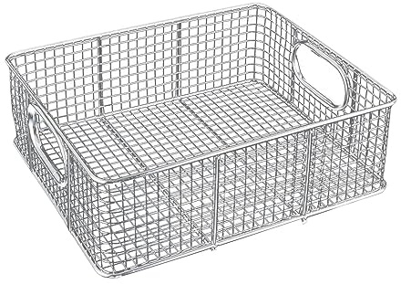 Folpus Stainless Steel Wire Food Baskets Buffet Basket Pan with Handle Baking Tool Food Serving Tray Bread Basket Organizer for Restaurant Tabletop Deep Fry Basket Fat