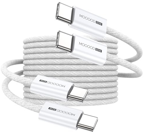 MOGOOD Câble Type C 1M Lot de 2 - Charge Rapide PD 60W Tressé en Nylon Blanc pour MacBook, iPad Pro, iPhone 16/15, Samsung Galaxy S24/S23