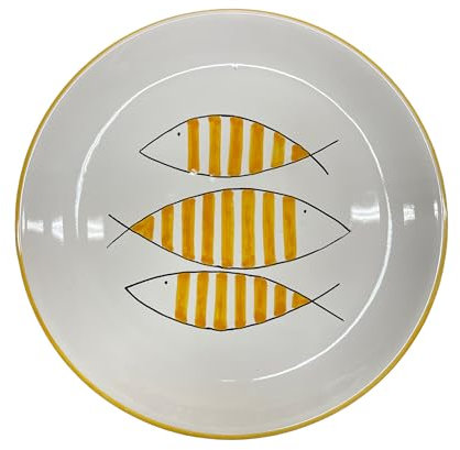 Generico Amarcord La Romagna - Plato llano hecho y pintado a mano con peces amarillos también para colgar 24 cm