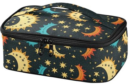 Lonchera negra con diseño de estrellas de luna para mujeres y hombres, lonchera aislada portátil, bolsa de mano para escuela, oficina, picnic, viajes