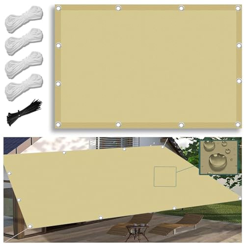 Toldo Vela de Sombra Rectangular 1.5X5M Impermeable Toldos Exterior Terraza Protección Rayos UV Resistente al Desgarro para Terraza Balcon Patio Exteriores Jardín con Ojales y Cuerdas de Fijación