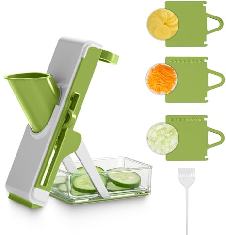 Eletronova Safe Mandoline Slicer for Kitchen, Vegetable Slicer for Kitchen，Kitchen Food Slicer, French Fry Cutter Julienne Dicer for Vegetables Grey (White & Green)